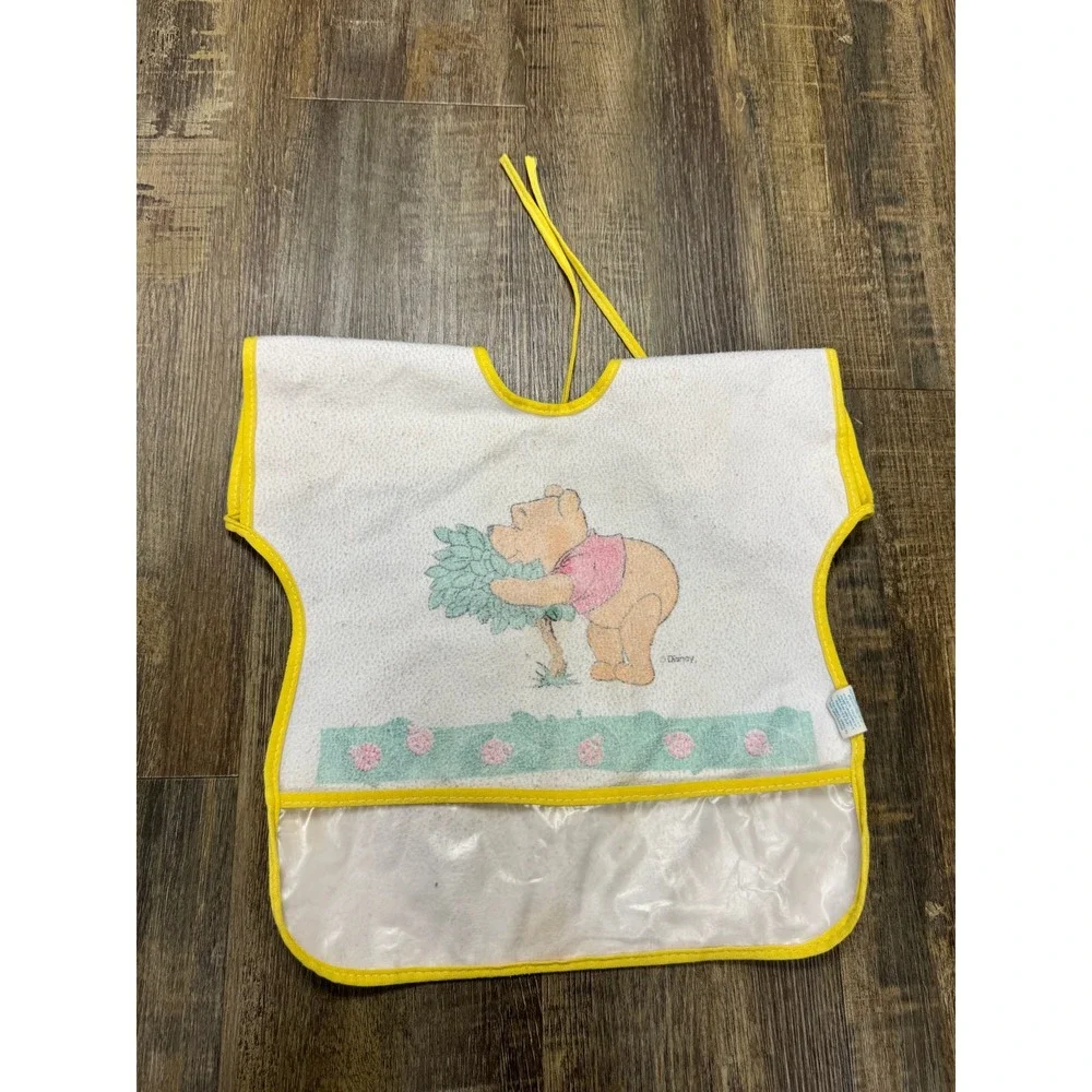 Vintage Winnie The Pooh Coverall Bib Crumb Catcher First Years Disney Ladybugs